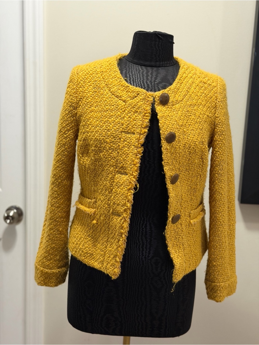 J. Crew Yellow Bouclé Button Blazer